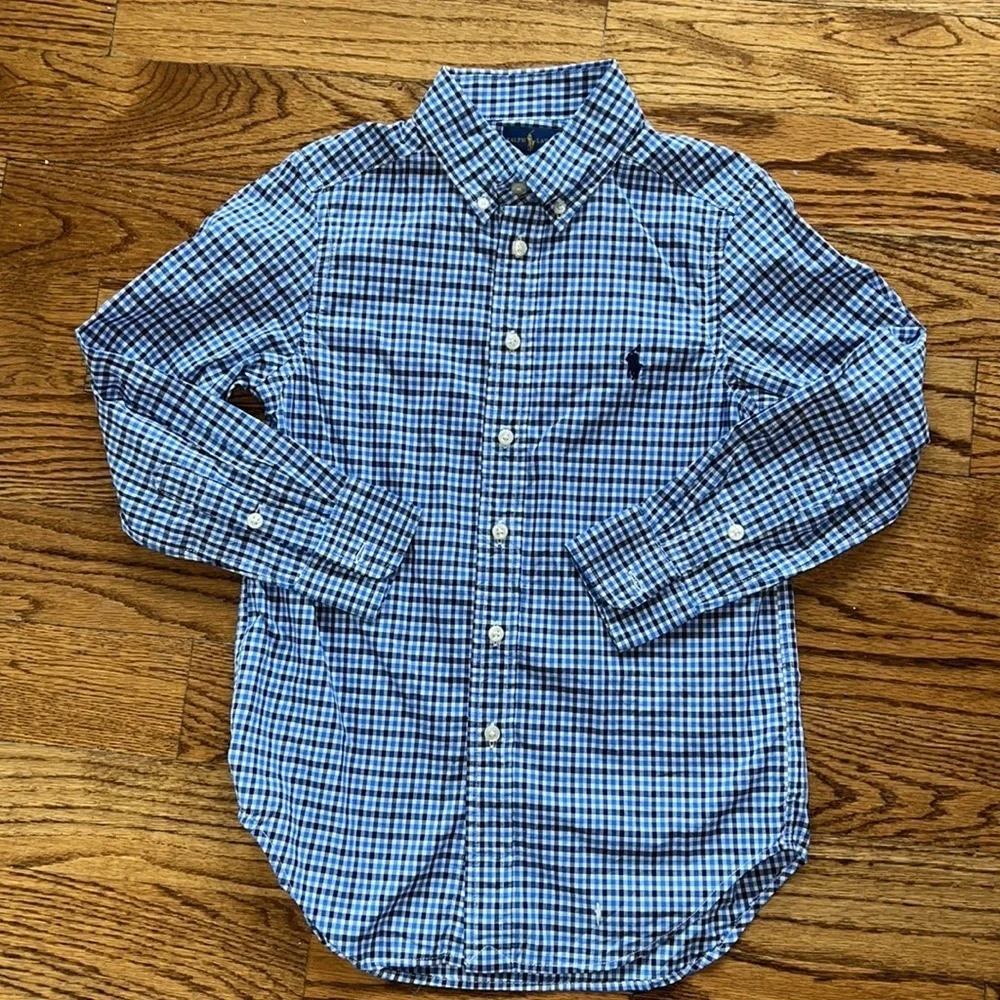 Ralph Lauren boys long sleeved Navy/sky blue & white button down shirt size 8